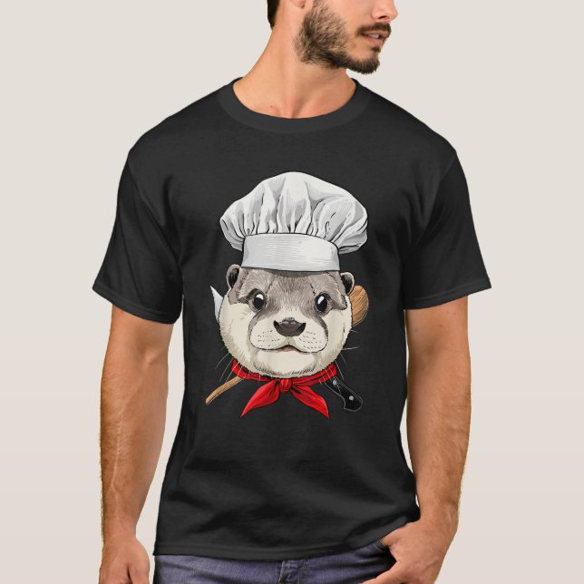 Otter Chef Wildlife Otter Aquatic Animal Cooking L T Shirt (Framsida)