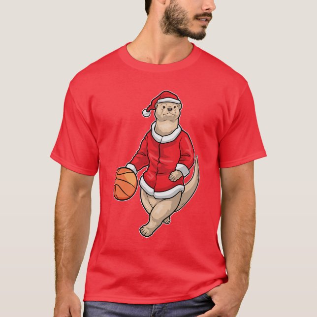 Otter Christmas Basketball T Shirt (Framsida)