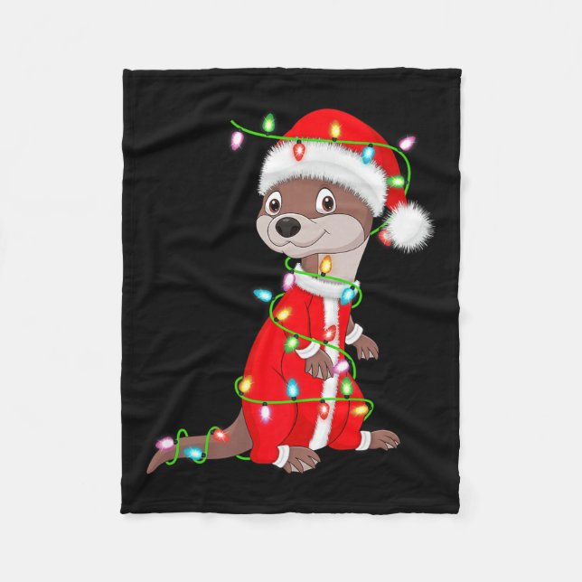 Otter Christmas Lights Santa Costume Cute Animal X Fleecefilt (Framsidan)