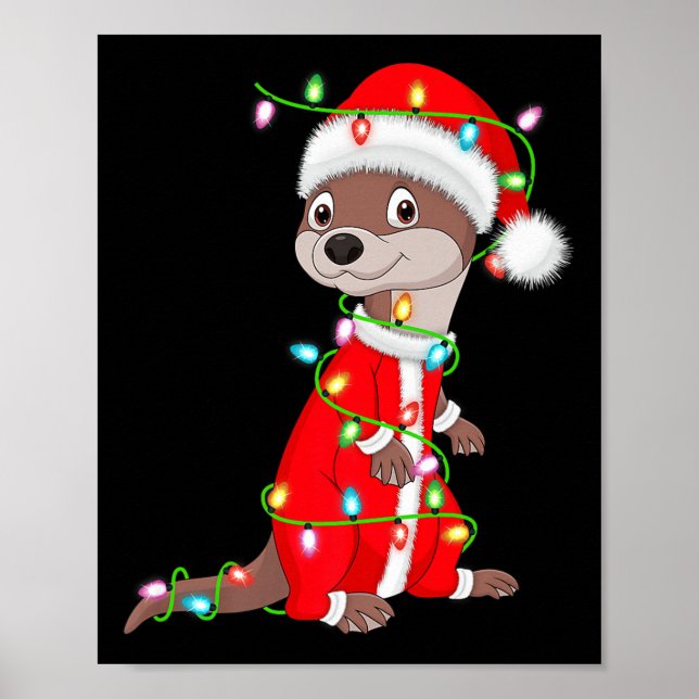 Otter Christmas Lights Santa Costume Cute Animal X Poster (Framsidan)