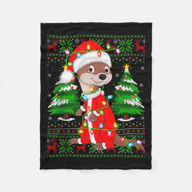 Otter Christmas Lights Santa Costume Ugly Xmas Swe Fleecefilt (Framsidan)