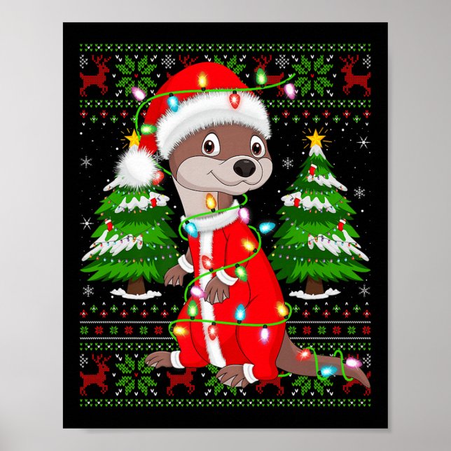 Otter Christmas Lights Santa Costume Ugly Xmas Swe Poster (Framsidan)
