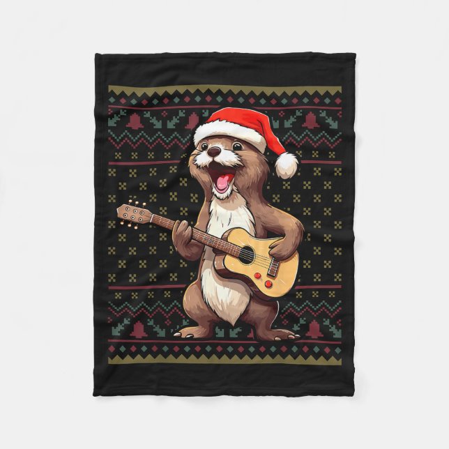 Otter Christmas Ugly Shirts Otter Playing Guitar X Fleecefilt (Framsidan)