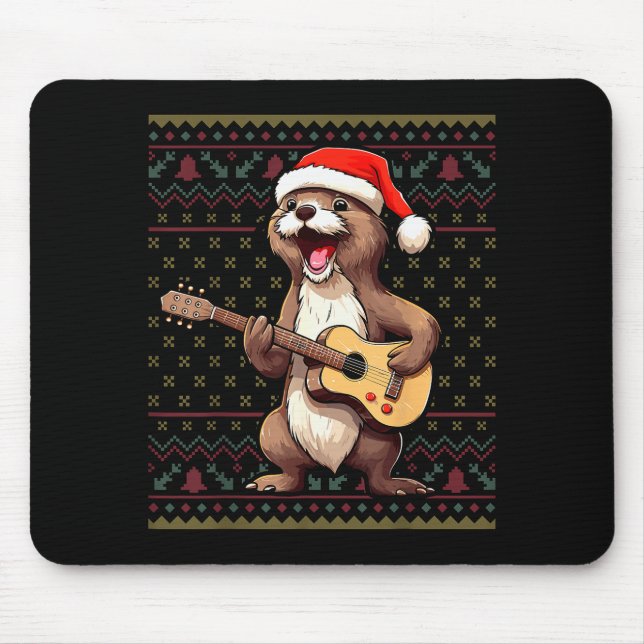 Otter Christmas Ugly Shirts Otter Playing Guitar X Musmatta (Framsidan)