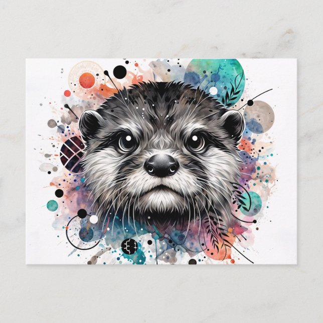 Otter Colorful Watercolor Art Vykort (Framsida)