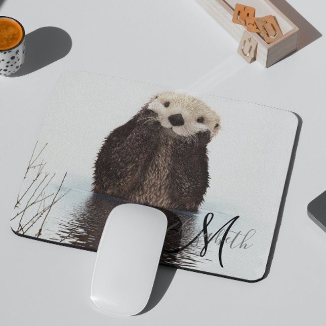 Otter Cute Personlig Monogram Musmatta (Skapare uppladdad)