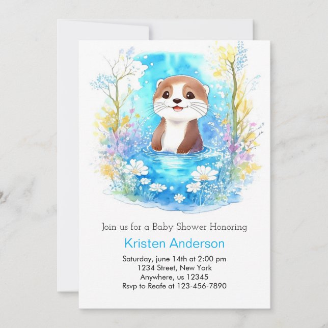 Otter Dreamscape Blue Boy Baby Shower Inbjudningar (Framsida)
