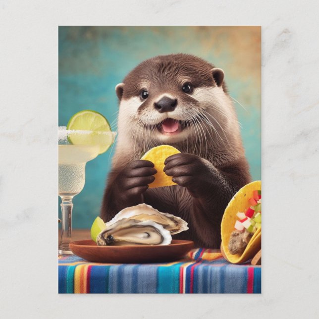 Otter Eating Tacos and Osysters Vykort (Framsida)