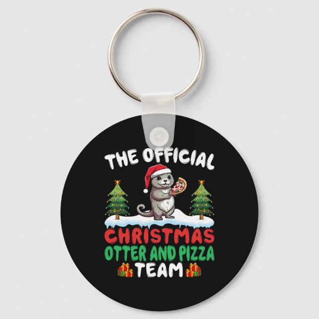Otter Eating Zza Santa Hat Xmas Light Christmas T  Nyckelring (Framsida)