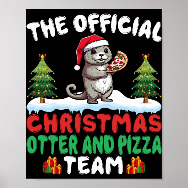 Otter Eating Zza Santa Hat Xmas Light Christmas T  Poster (Framsidan)