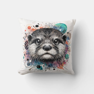 Otter Face Colorful Art Kudde