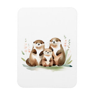Otter-familjen med blommor magnet