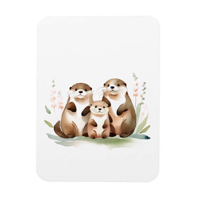 Otter-familjen med blommor magnet (Vertikal)