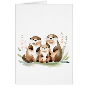 Otter Family with Flowers-Tillfällen Hälsningskort