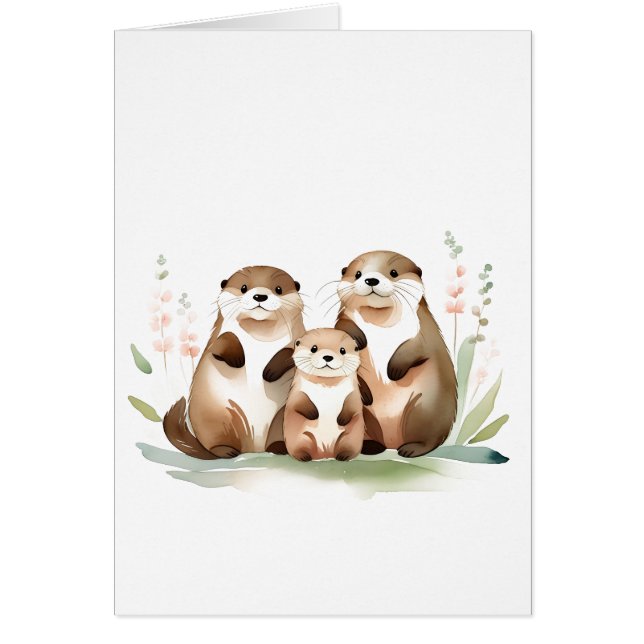 Otter Family with Flowers-Tillfällen Hälsningskort (Framsidan)