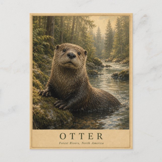 Otter Forest Rivers VINTAGE Vykort (Framsida)