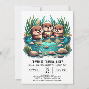 Otter Friends Whimsical Birthday Inbjudningar