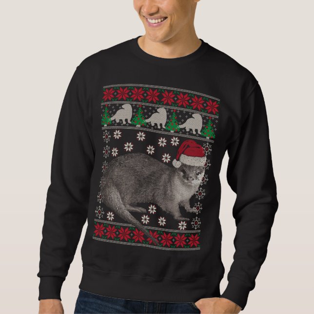 Otter ful christmas| sweat animal helgdag julafton lång ärmad tröja (Framsida)