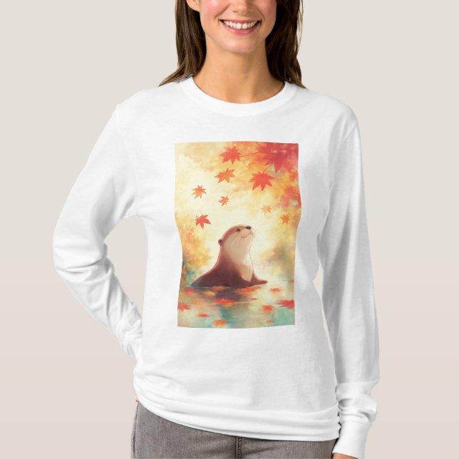 Otter Gaze Beneath Falling Löv T Shirt (Framsida)