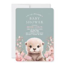 Otter Girl Baby Shower med Rosa Flowers