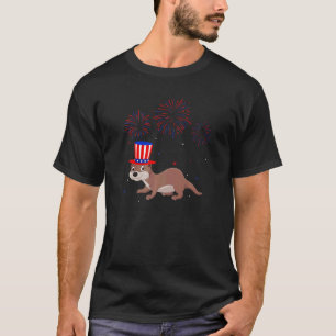 Otter Graphic Rött vitt blått Fireworks Decor 4th T Shirt