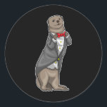 Otter Groom Bow Tie Bröllop Runt Klistermärke<br><div class="desc">Otter Groom Bow Tie Bröllop</div>