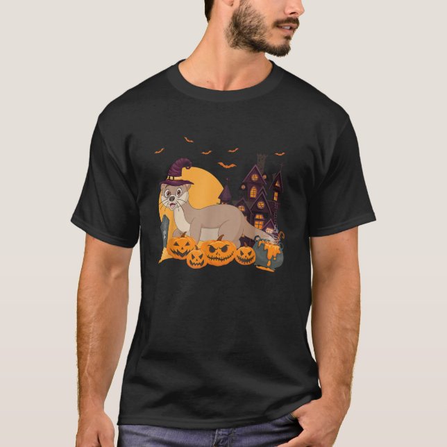 Otter Halloween Pumpkin T Shirt (Framsida)