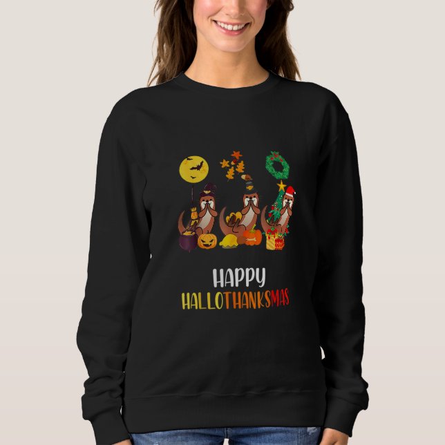 Otter Halloween Pup Christmas Happy Hallothanksmas T Shirt (Framsida)