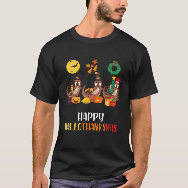 Otter Halloween Valp jul Lycklig Hallothanksmas T Shirt (Framsida)