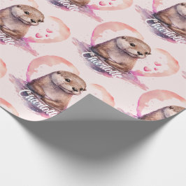 Otter Heart Watercolor Add Namn Presentpapper