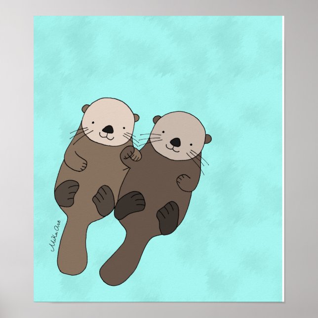 Otter Holding Händer skriver ut Cute Otter Nautica Poster (Framsidan)