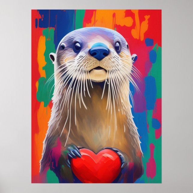 Otter Holding Red Heart Valentine Day Poster (Framsidan)