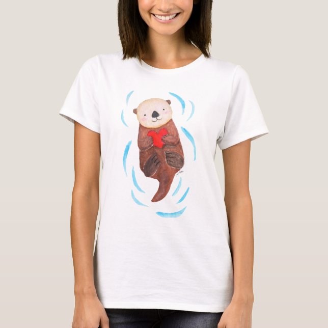 Otter Holger Heart Cute Sea Otter Art T Shirt (Framsida)