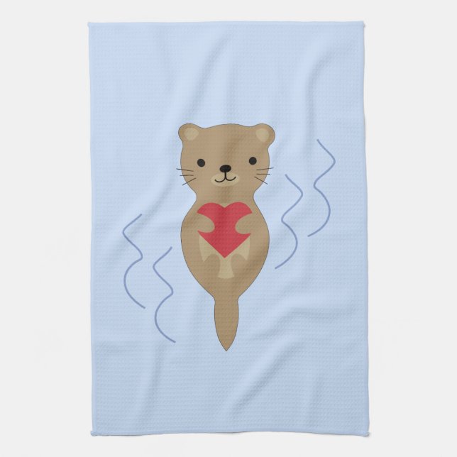 Otter Hugger ett hjärta Kökshandduk (Vertikal)