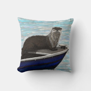Ötter i en Boat-målning Kudde