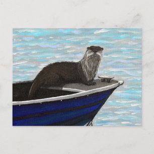 Ötter i en Boat-målning Vykort