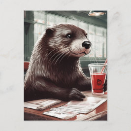 Ötter i ett kafé vykort