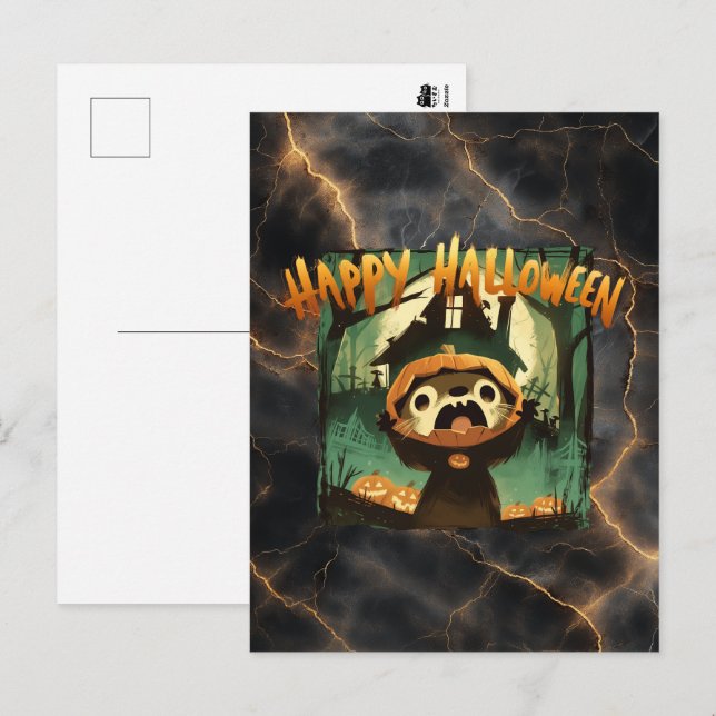 Otter i Halloween-pumpdräkt Helg Vykort (Fram/baksida)