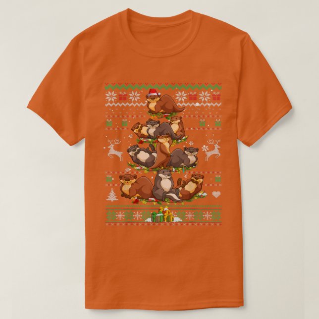 Otter i Otter Julgran Ljus Ugly Sweater Otters ell T Shirt (Design framsida)