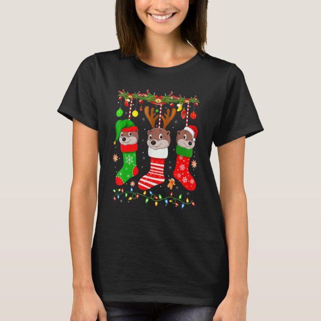 Otter In Christmas Socks Lights Otter Xmas T Shirt (Framsida)