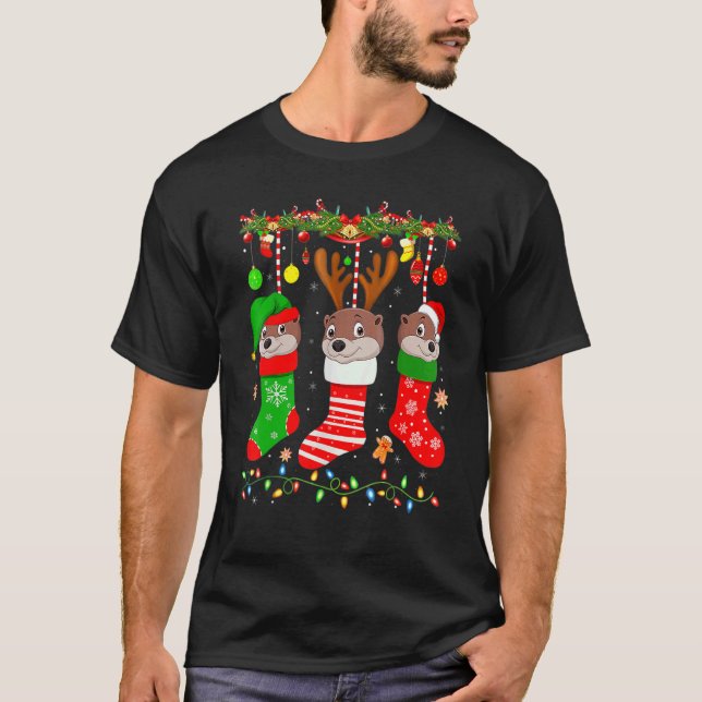 Otter In Christmas Socks Lights Otter Xmas T Shirt (Framsida)