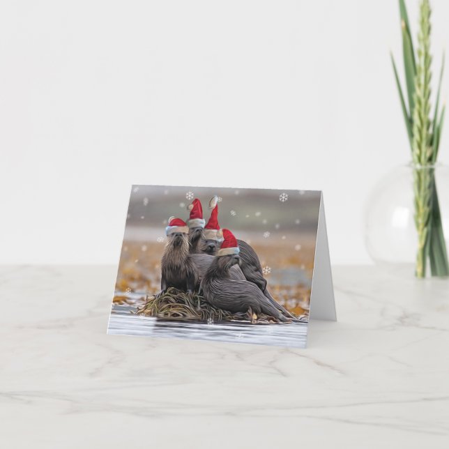 Otter jul Party Helgkort (Framsida)