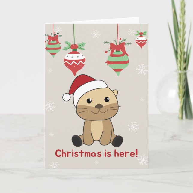 Otter jul snö vinter djur utter semester  helgkort (Framsida)