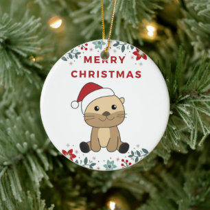 Otter jul, Snö, vinterdjur, keramik Julgransprydnad Keramik