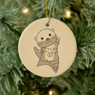 Otter jul, Snö, vinterdjur, keramik Julgransprydnad Keramik