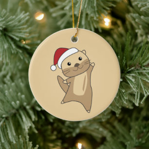 Otter jul, Snö, vinterdjur, keramik Julgransprydnad Keramik