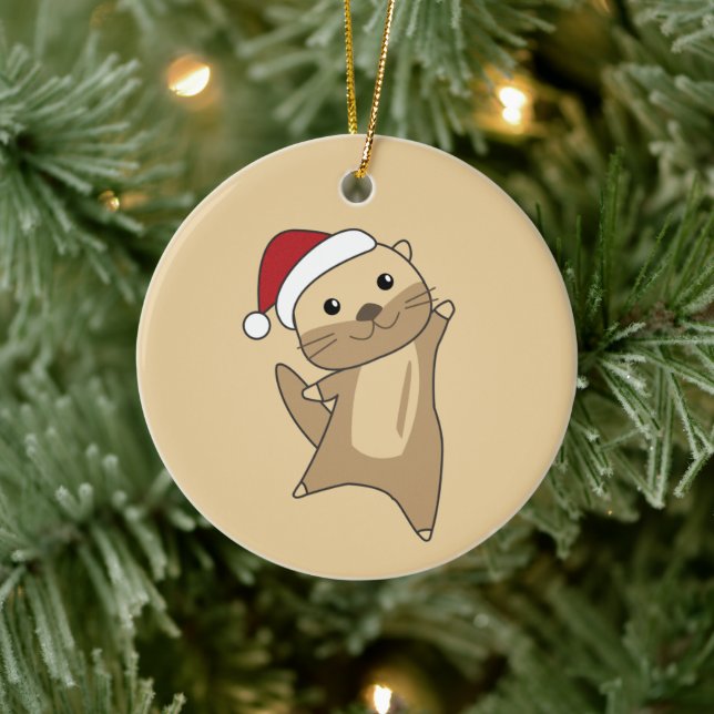 Otter jul, Snö, vinterdjur, keramik Julgransprydnad Keramik (Träd)