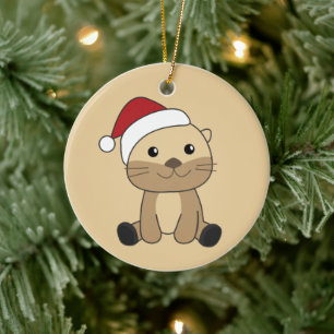 Otter jul, Snö, vinterdjur, keramik Julgransprydnad Keramik