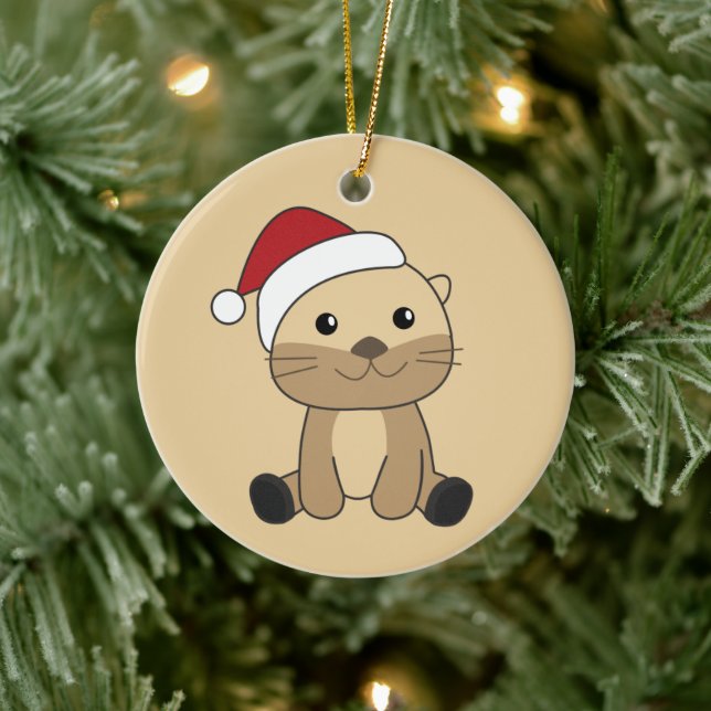 Otter jul, Snö, vinterdjur, keramik Julgransprydnad Keramik (Träd)
