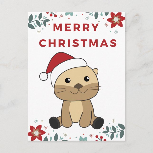 Otter jul, Snö, vinterdjur utanför Helgdag Helg Vykort (Framsida)